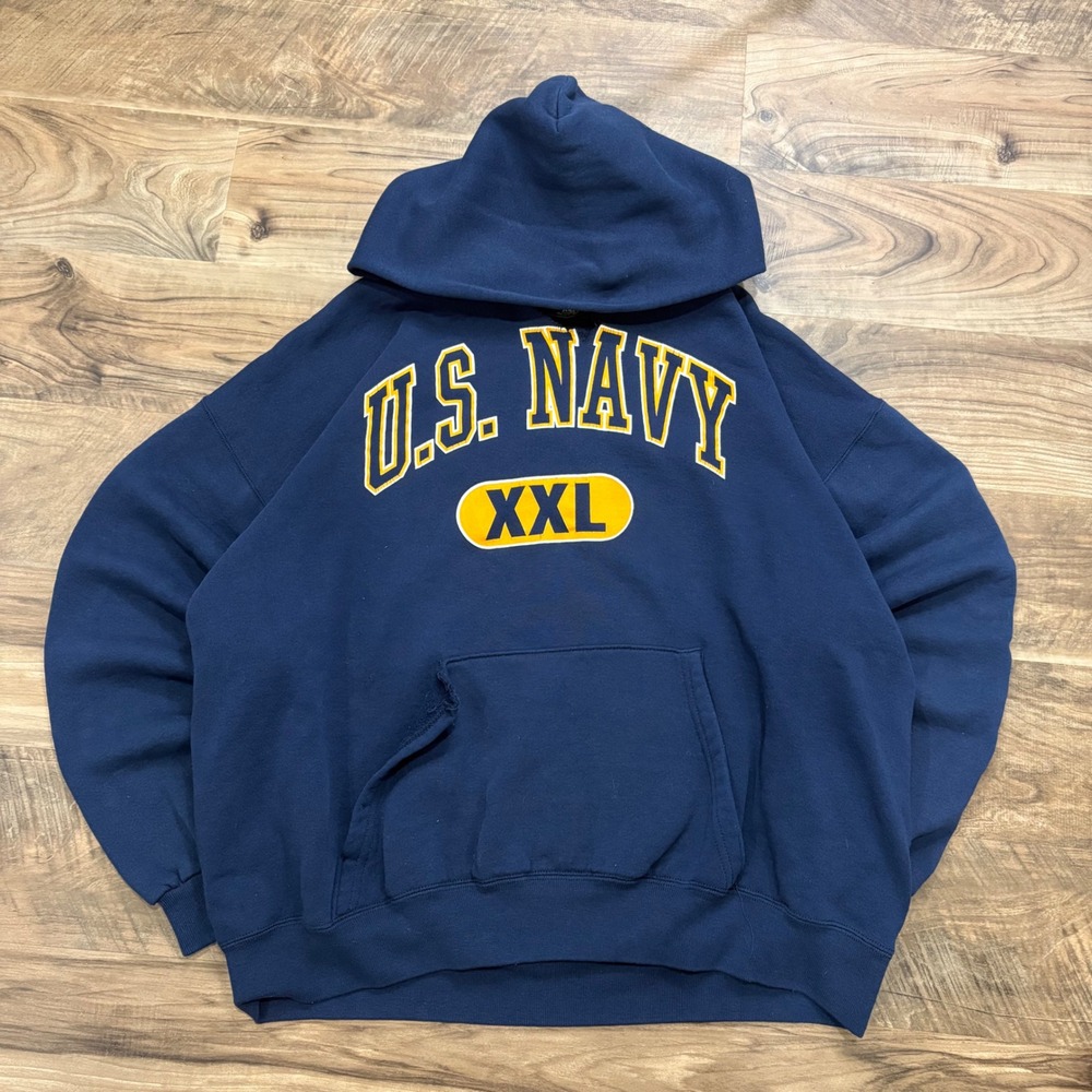 Vintage Y2K US Navy Hoodie 2000s Soffe Fleece Mens XL Blue Graphic Sweatshirt